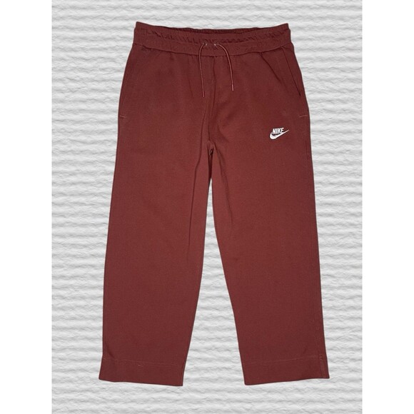 NIKE Ankle Cropped Wide Leg Sweatpants Womens MED Burgundy Drawstring Loungewear - Picture 1 of 6